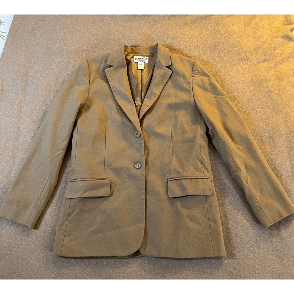 Vintage Pendleton Blazer 100% Virgin Wool Women's Size 6 Tan Tailored Jacket